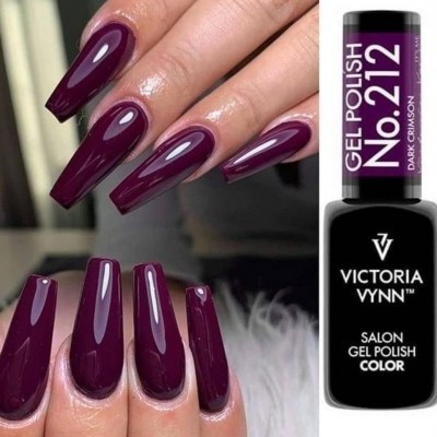 Unhas com verniz gel roxo escuro brilhante e frasco de verniz gel preto