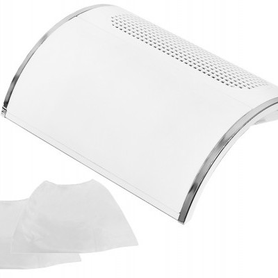 Aspirador de pó para unhas branco com bordas prateadas e filtros