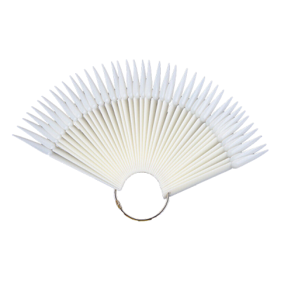 Mostruário de amostras de unhas artificiais em plástico branco em forma de leque