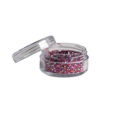 Frasco pequeno aberto com glitter colorido hexagonal