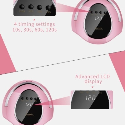 Dispositivo rosa com visor LCD e botões para configurações de temporizador