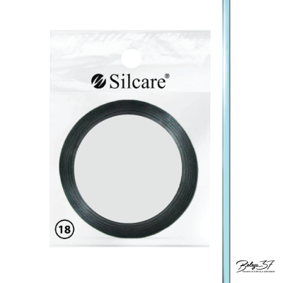 Fita fina preta para unhas Silcare em embalagem transparente e branca