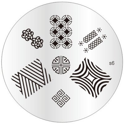 Placa redonda de metal para carimbos de unhas com padrões geométricos