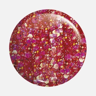 Verniz para unhas com glitter dourado e prateado sobre fundo azul claro