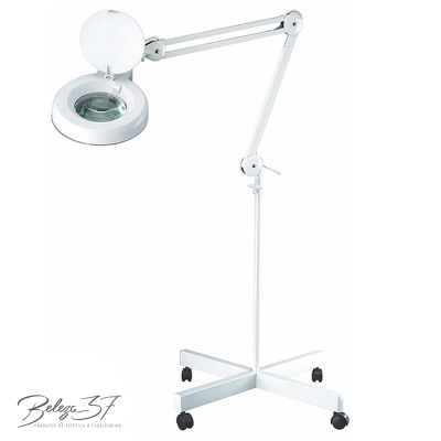 Lupa de mesa com luz e base móvel branca