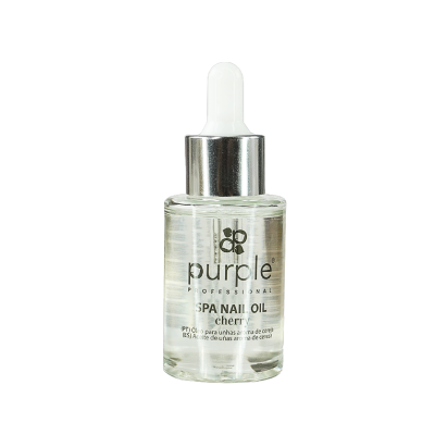 Frasco de óleo para unhas com conta-gotas e texto purple PROFESSIONAL SPA NAIL OIL cherry