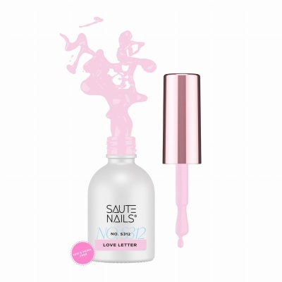 frasco de esmalte de unhas rosa claro com tampa rosa metálica e esmalte a escorrer