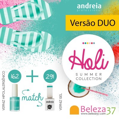 Sandália listrada branca e verde com dois vernizes e texto promocional Holi Summer Collection