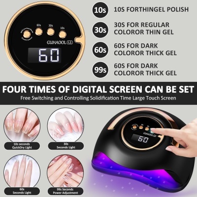 Dispositivo preto de cura de unhas com visor digital e luz UV/LED