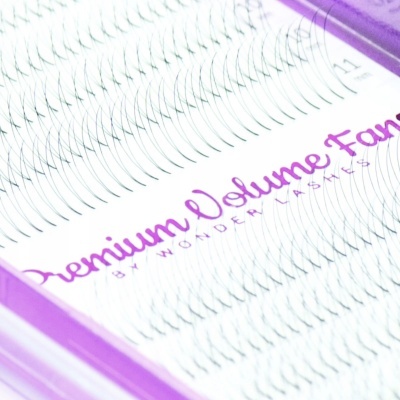 Estojo com extensões de pestanas Premium Volume Fans e texto roxo