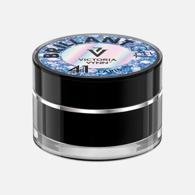 Pote preto com tampa decorada azul holográfico e texto Victoria Lynn 41.