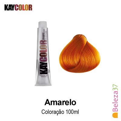 Tubo de tinta de cabelo Kay Color amarelo 100ml com amostra de cor