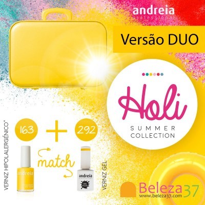 Estojo amarelo com verniz amarelo e branco da coleção Holi Summer da andreia, Versão DUO
