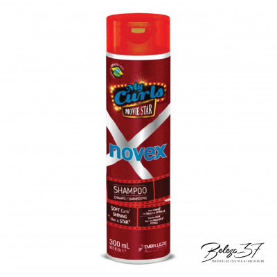 Frasco de champô Novex My Curls Movie Star 300 ml vermelho com texto azul e branco