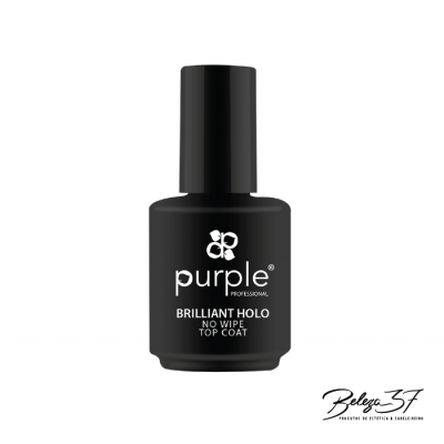 Frasco preto de verniz de unhas Purple Professional com texto branco sobre fundo branco