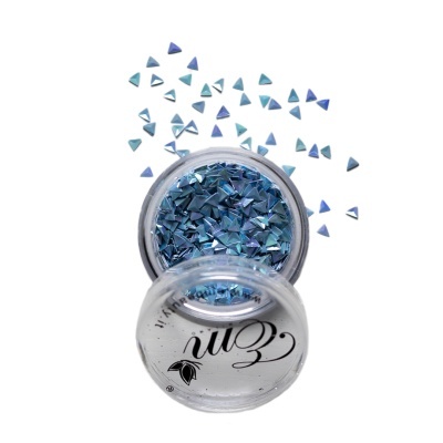 Pote com decoração holográfica azul para unhas