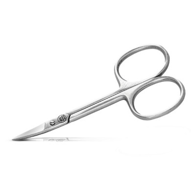 Tesoura de cortiça em metal prateado com punhos ovais e lâminas pequenas