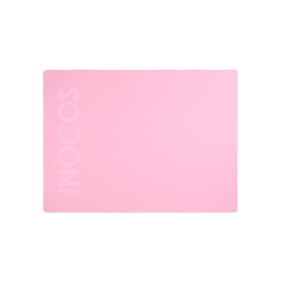 Tapete retangular rosa com marca e texto embutido INOCOS