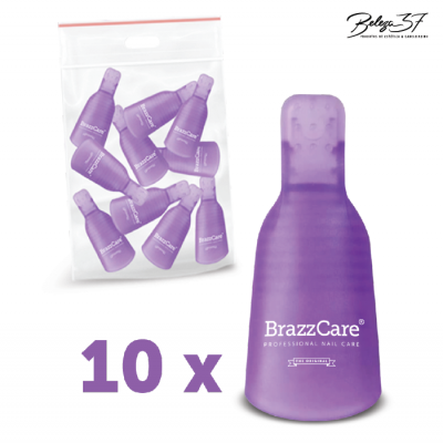 Sete protetores para dedos lilás com embalagem e um protetor ampliado