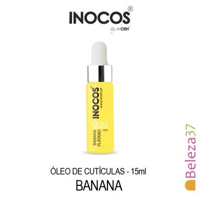 Frasco amarelo de óleo de cutículas INOCOS com conta-gotas branco e tampa prateada
