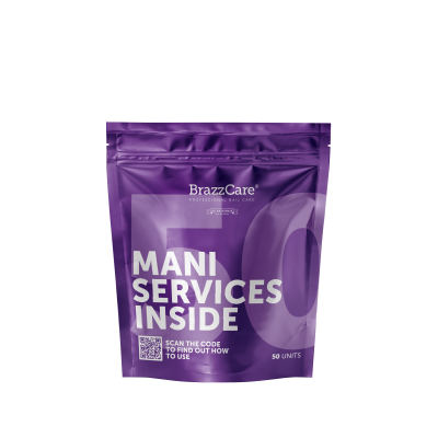 Saco plástico roxo com texto branco e código QR