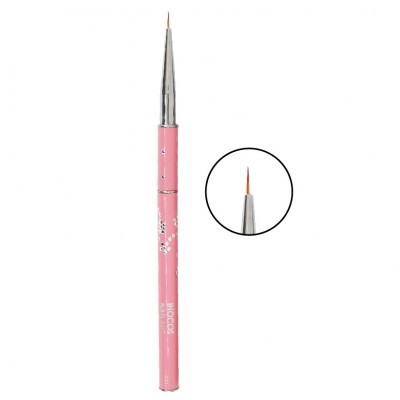 Pincel fino para unhas cor-de-rosa com ponta metálica prateada