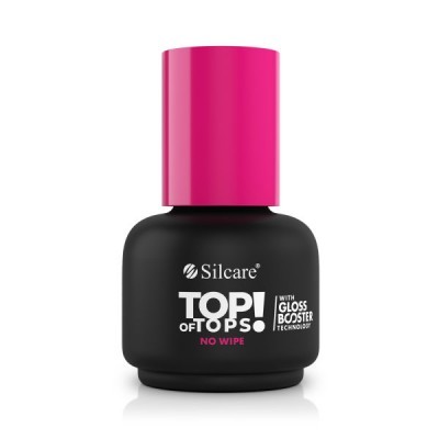 Frasco de verniz gel preto com tampa rosa e texto branco