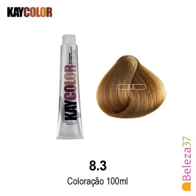 Tubo de coloração cabelo KAYCOLOR e amostra 8.3 castanho claro dourado