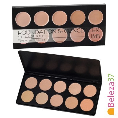 Paleta de base e corretor com 10 cores em embalagem preta