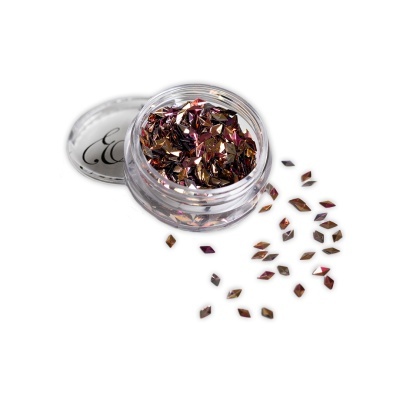 Frasco transparente com glitter metálico losango em dourado, vermelho e cobre