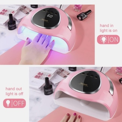 Lâmpada UV/LED rosa para unhas com visor digital e sensor infravermelho