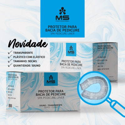 Caixa com 50 protetores transparentes para bacia de pedicure MS Professional