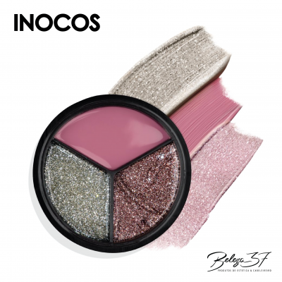 Paleta maquilhagem INOCOS com três cores e glitter