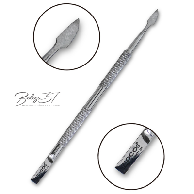 Espátula metálica para unhas com duas extremidades e gravação INCOCOS USA no cabo