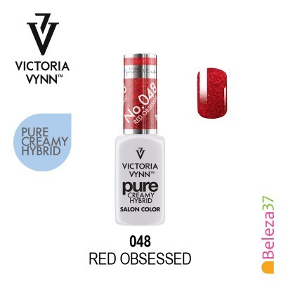 Verniz de unhas Victoria Vynn Pure Creamy Hybrid, cor Red Obsessed, frasco com tampa prateada e amostra do verniz vermelho brilhante