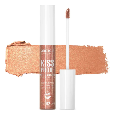 Batons líquidos mate andreia KISS PROOF com aplicador branco e embalagem rosa metálico