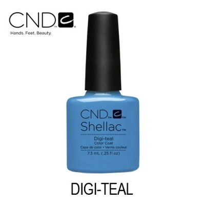 Frasco azul de verniz para unhas CND Shellac Digi-teal com tampa preta