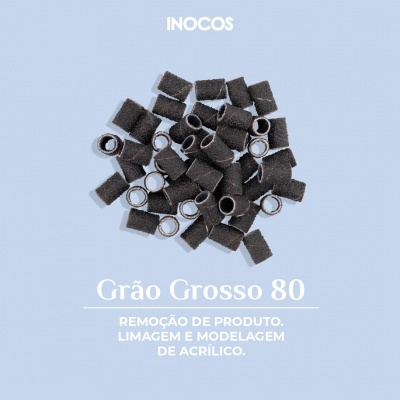 Anéis abrasivos pretos para remoção e modelagem de acrílico com texto em fundo azul claro