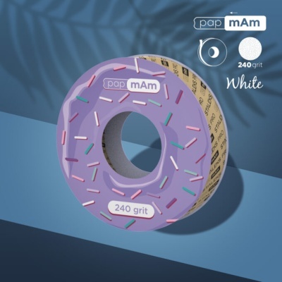 Rolo de lixa com padrão colorido e texto 240 grit