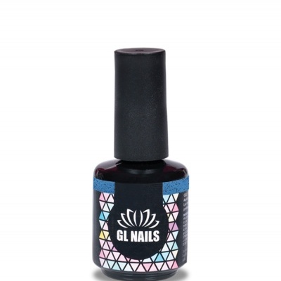 Frasco de verniz para unhas GL NAILS com tampa preta e rótulo geométrico colorido