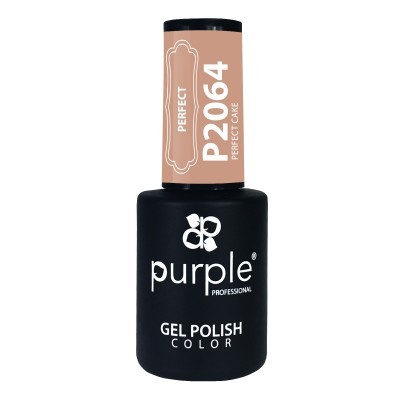 Frasco de verniz gel para unhas da marca Purple Professional com tampa castanha e corpo preto