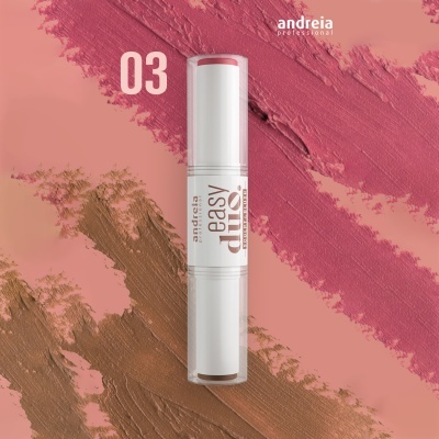 Batom duplo Andreia Professional Easy Duo nº 03 com fundo texturizado rosa e marrom