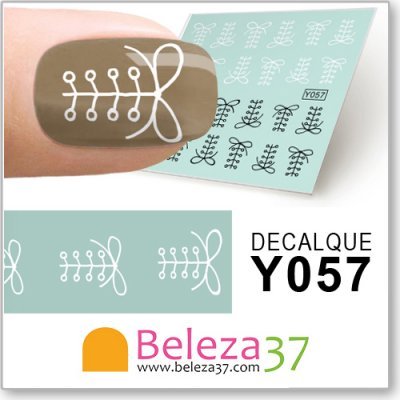 Adesivo de unha padrão branco laço em fundo bege DECALQUE Y057 Beleza37