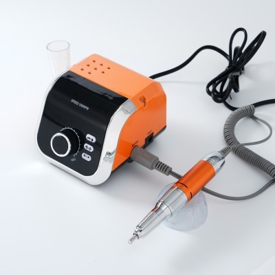 aparelho eléctrico para manicure laranja e preto com caneta metálica laranja