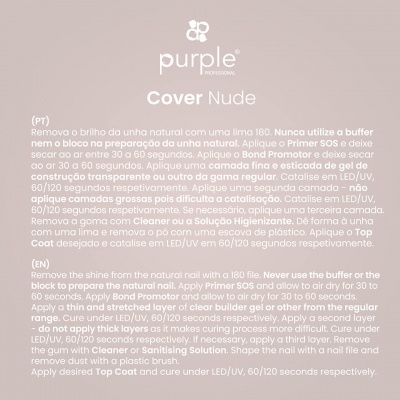 Embalagem branca do produto Purple Professional Cover Nude com texto de instruções em português e inglês