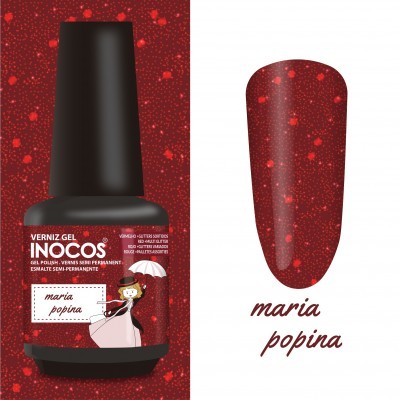 Verniz gel vermelho com corações e embalagem com menina e texto