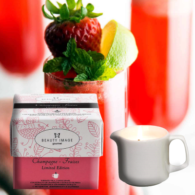Caixa do produto Beauty Image com coquetel decorado e vela ao lado