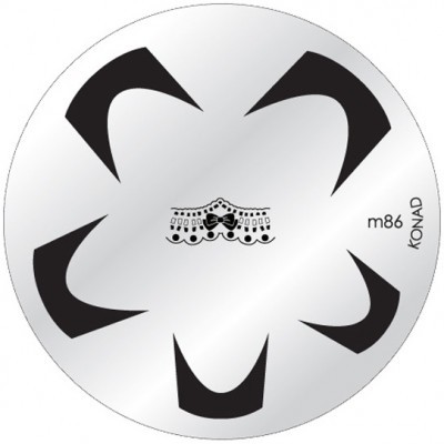 Placa de metal prateada com padrões de carimbos de unhas e texto m86 KONAD