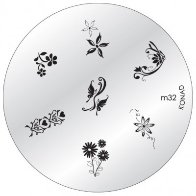 Placa metálica redonda com desenhos florais e borboletas para decoração