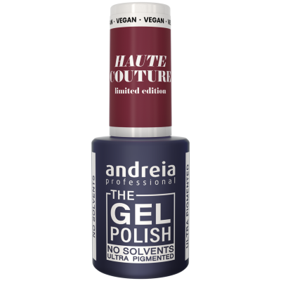 Verniz gel Andreia Professional azul escuro com tampa branca e rótulo vinho